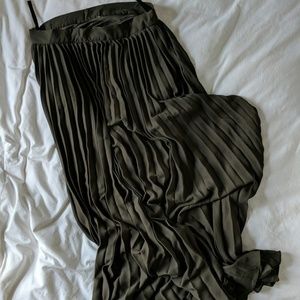 Olive Green Pleated Maxi Skirt